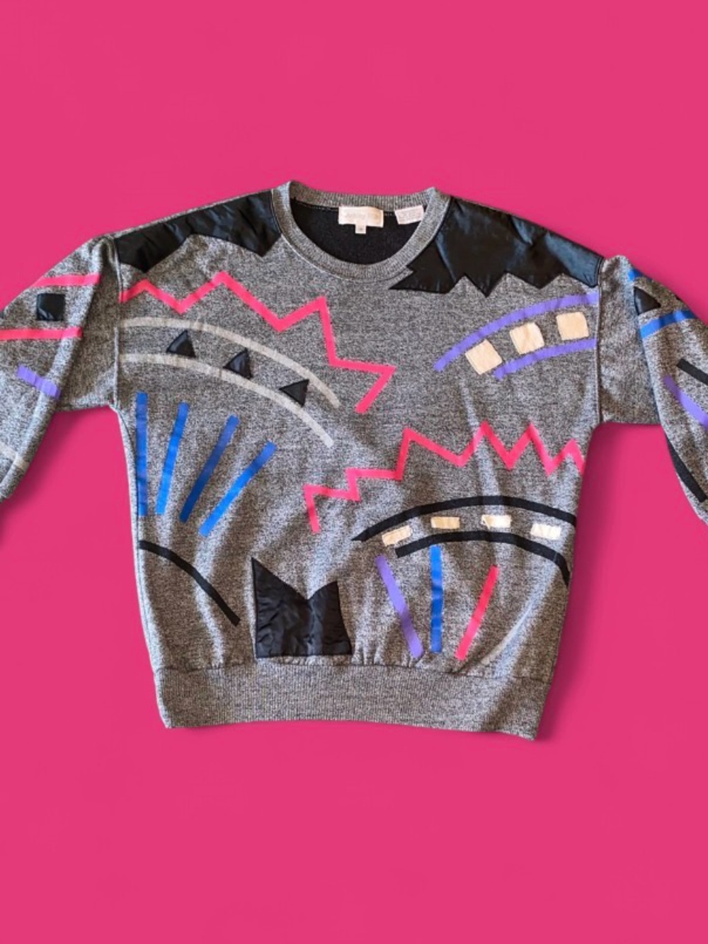 Vintage Ashley Hill Heather Gray Crewneck Sweatshirt w Abstract Pattern Size M